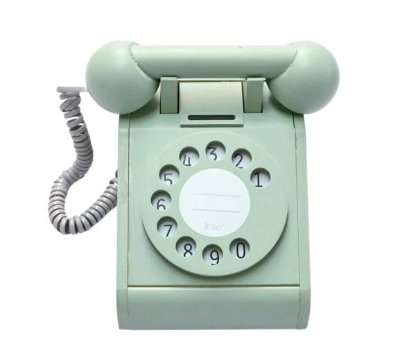 Telefon aus Holz mit Wählscheibe mint